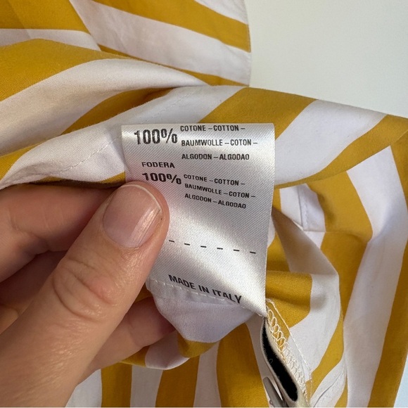 TELA Yellow Stripe Set Pencil Skirt Oversize Top Button Cotton Size L - Picture 11 of 16